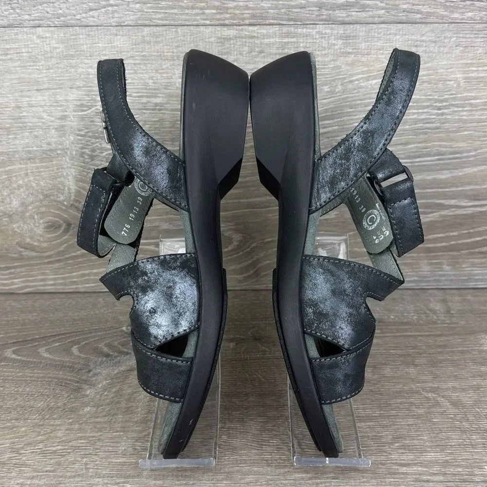 Wolky Fria Women’s Sz 9/EU 39 Black Crackled Leather Slingback Hook & Loop Shoe